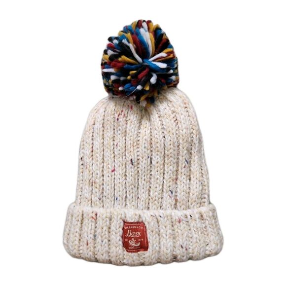 G.H. Bass & Co. Accessories - G.H. Bass Fleece Lined Knit Beanie Oatmeal Speckled Pom Pom Unisex Adult OS EUC